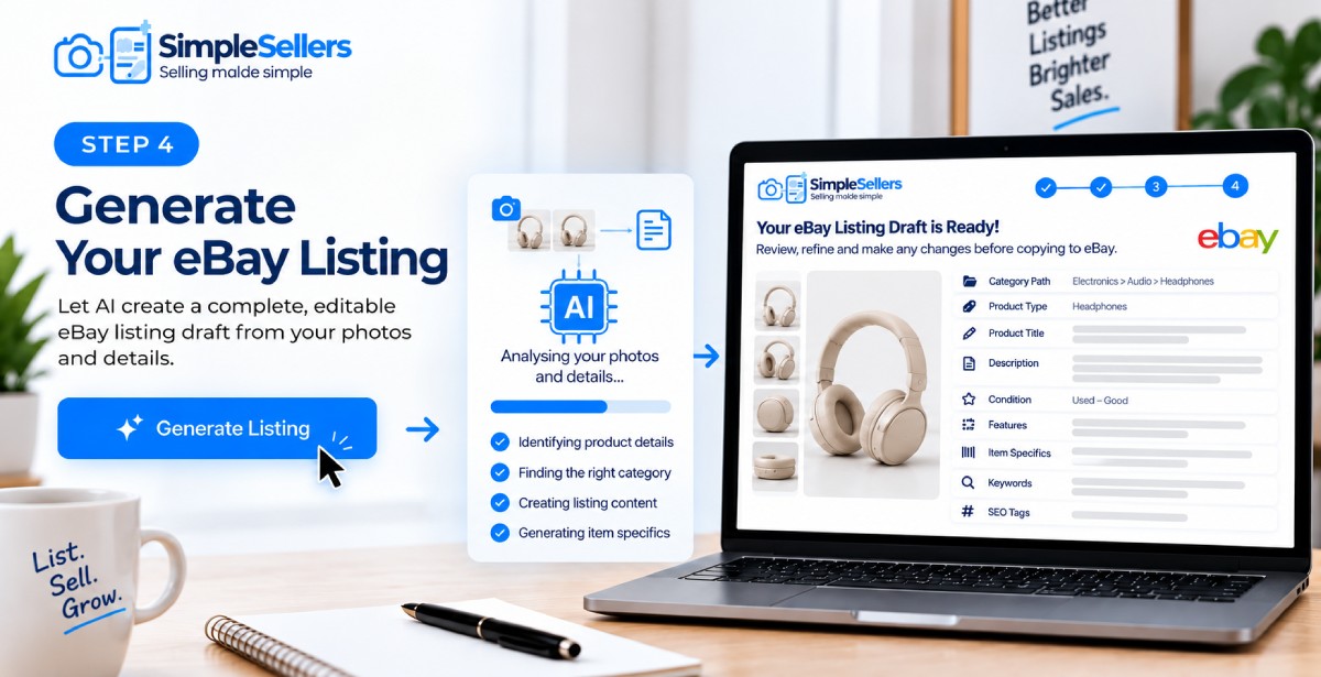 Generate an eBay listing draft from product photos using SimpleSellers AI