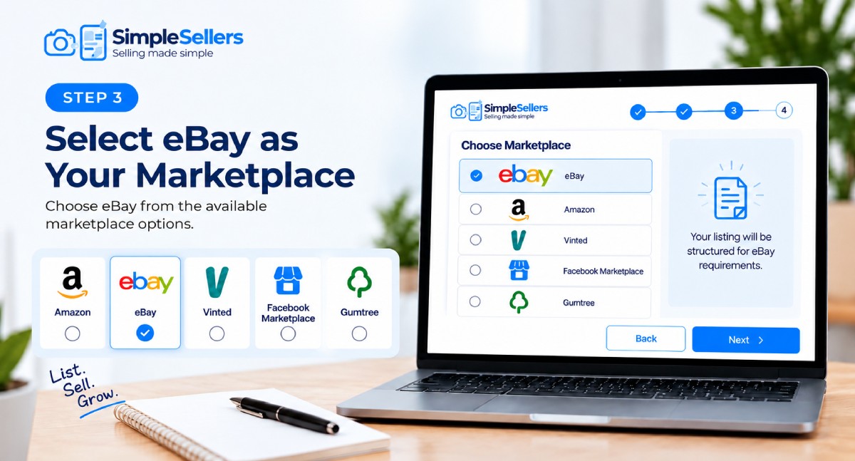 Select eBay as the marketplace in SimpleSellers