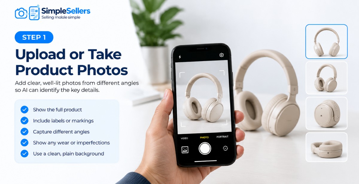 Upload product photos to SimpleSellers AI listing generator